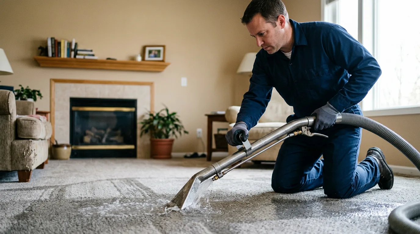 Water damage restoration technician working near Broseley, MO